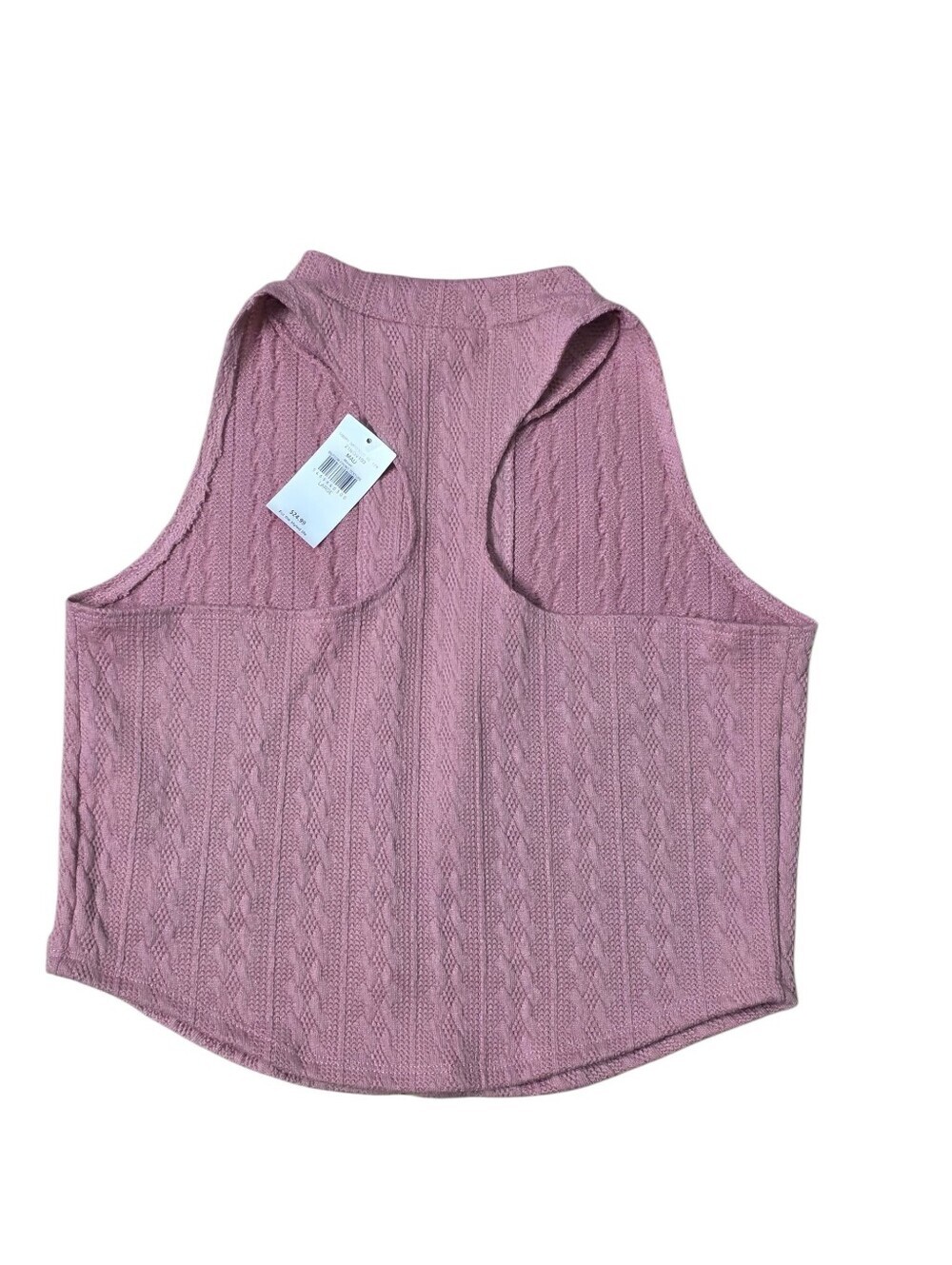 33 Coastal Mauve Cable Knit Button Front Sleeveless Racerback Top Size Large - Picture 2 of 4
